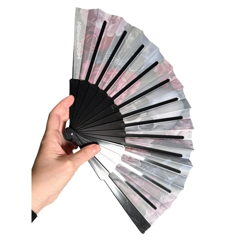 Gothic Skull Floral large Folding Hand Fan Pink Black Festival Rave Accessory